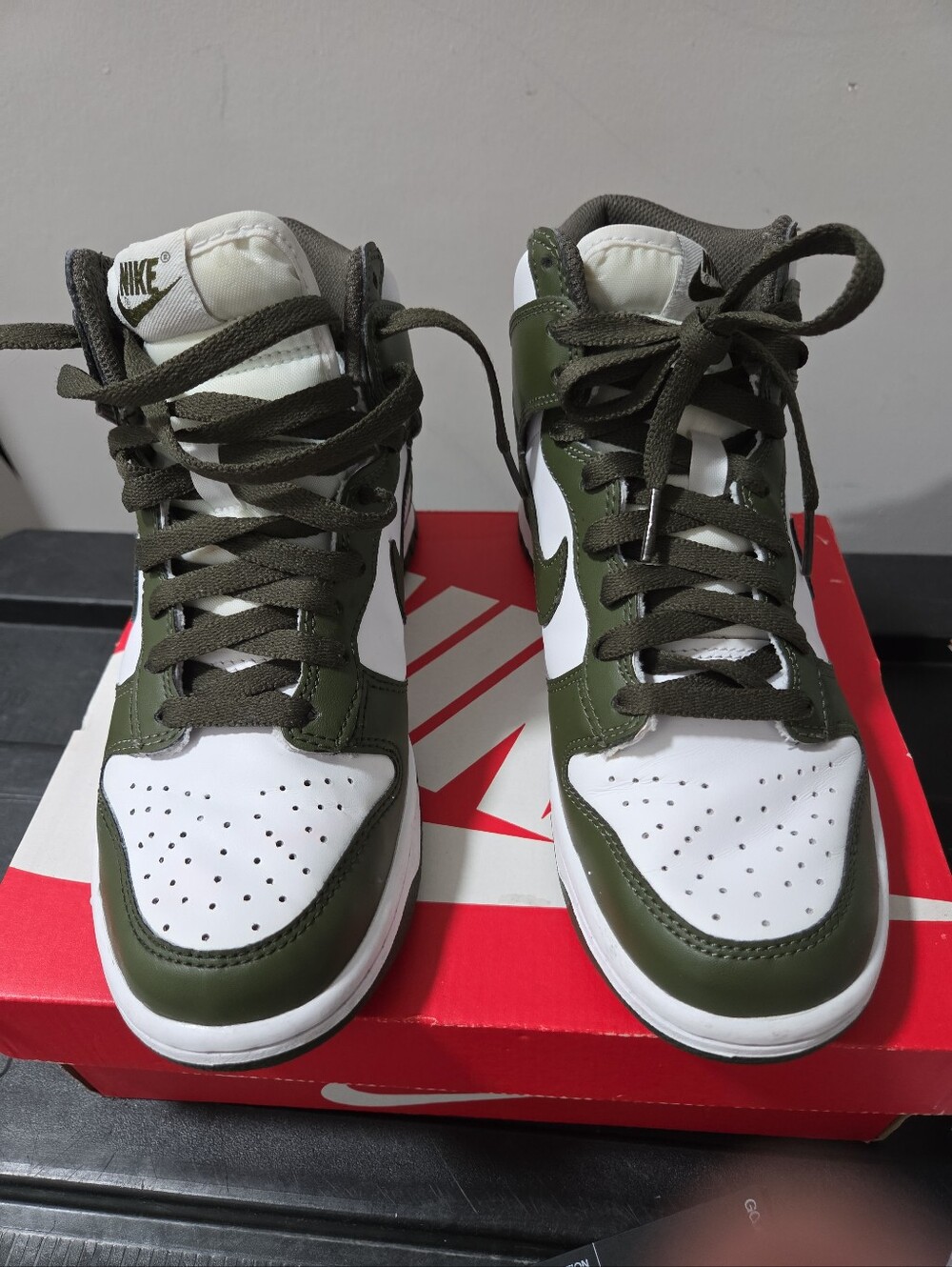 Nike High-Top Sneakers in White and Olive